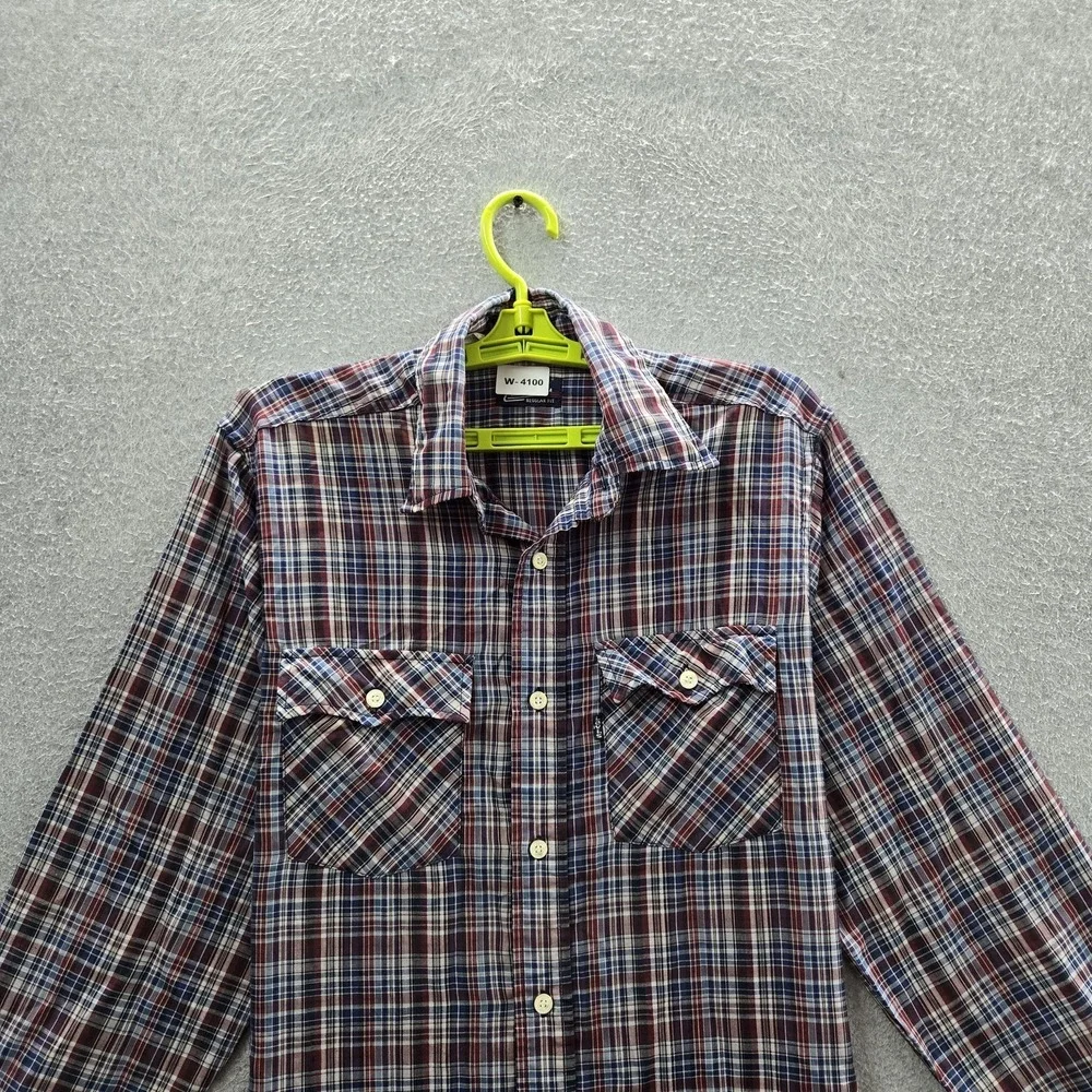 VINTAGE Levi's Men Button‎ Up Shirt M  Red Plaid Western Long Sleeve